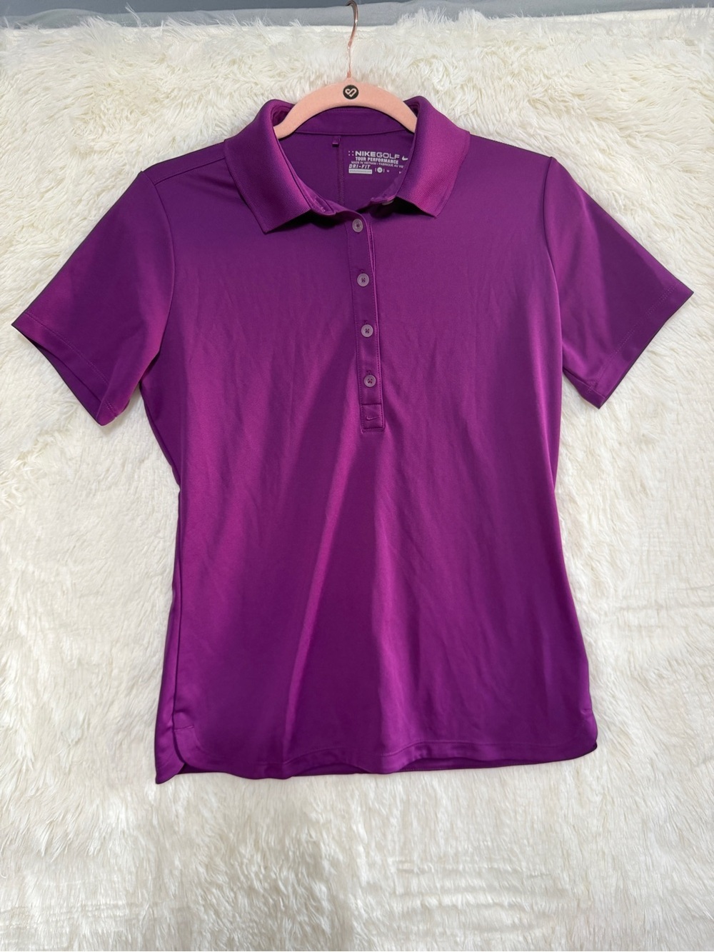 Nike Womens Golf Dri-Fit Short Sleeve Polo Tee Size M Purple Sporty Causal